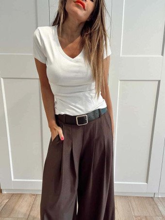 Pantalón Palazzo Cinturón CHARMELLIE Marrón HEVE