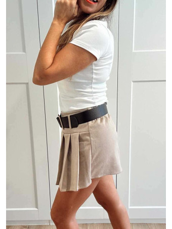 Falda Pantalón Plisada con Cinturón FRANNIE Beige HEVE