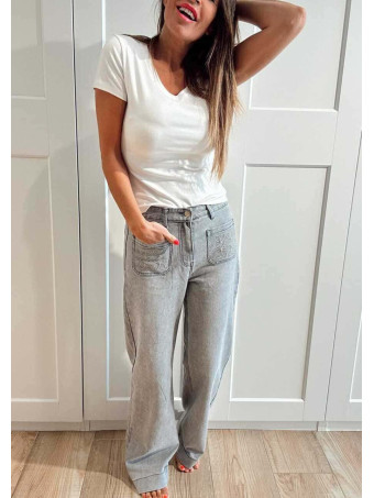 Jeans Straight Tiro Alto EIRWEL Gris HEVE Jeans Straight Tiro Alto EIRWEL Gris HEVE