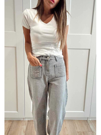 Jeans Straight Tiro Alto EIRWEL Gris HEVE Jeans Straight Tiro Alto EIRWEL Gris HEVE