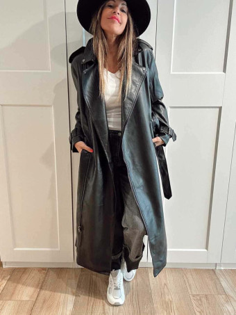 Trench Largo Oversize Efecto Piel SYNOR Negro HEVE Trench Largo Oversize Efecto Piel SYNOR Negro HEVE