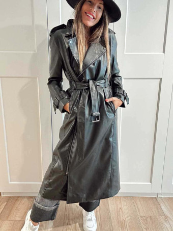 Trench Largo Oversize Efecto Piel SYNOR Negro HEVE