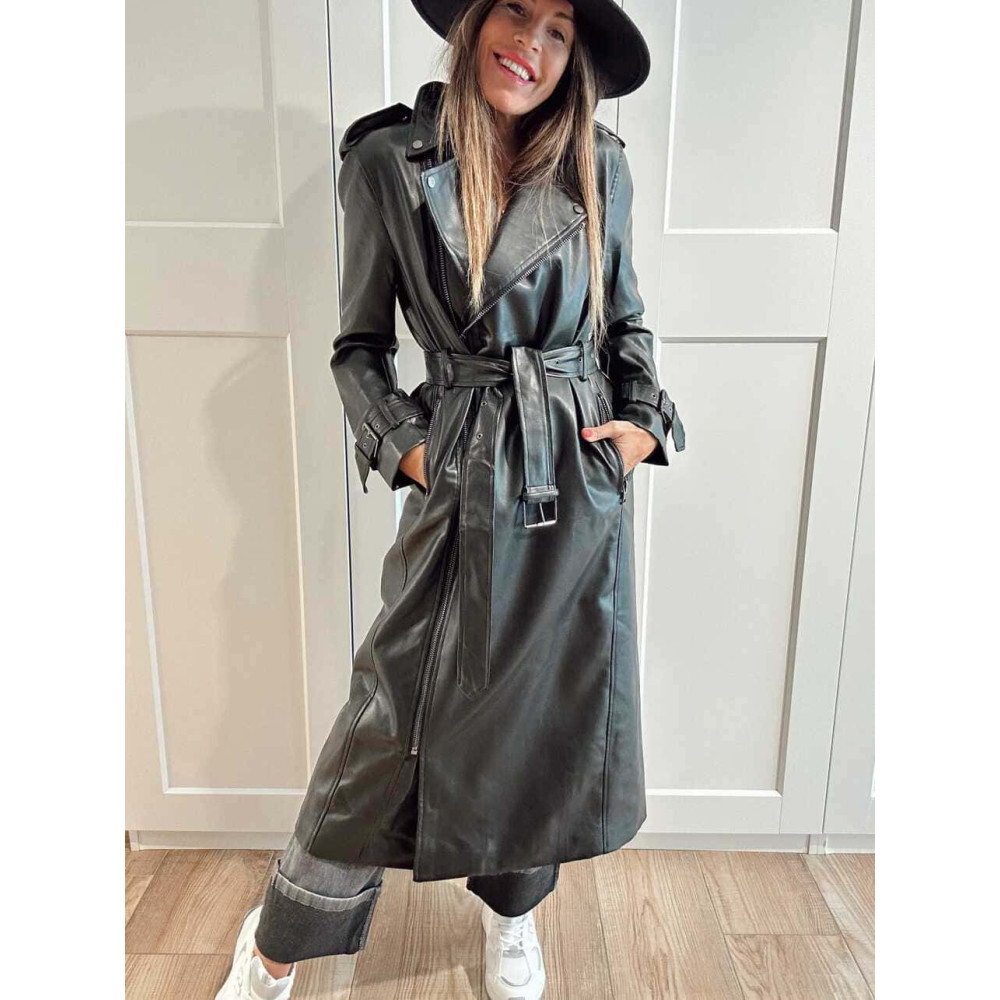 Trench Largo Oversize Efecto Piel SYNOR Negro HEVE Trench Largo Oversize Efecto Piel SYNOR Negro HEVE
