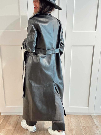 Trench Largo Oversize Efecto Piel SYNOR Negro HEVE Trench Largo Oversize Efecto Piel SYNOR Negro HEVE