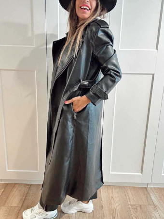 Trench Largo Oversize Efecto Piel SYNOR Negro HEVE Trench Largo Oversize Efecto Piel SYNOR Negro HEVE