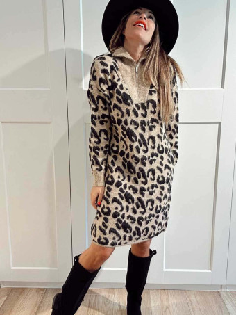 Vestido Punto Print ZYNKA Camel HEVE