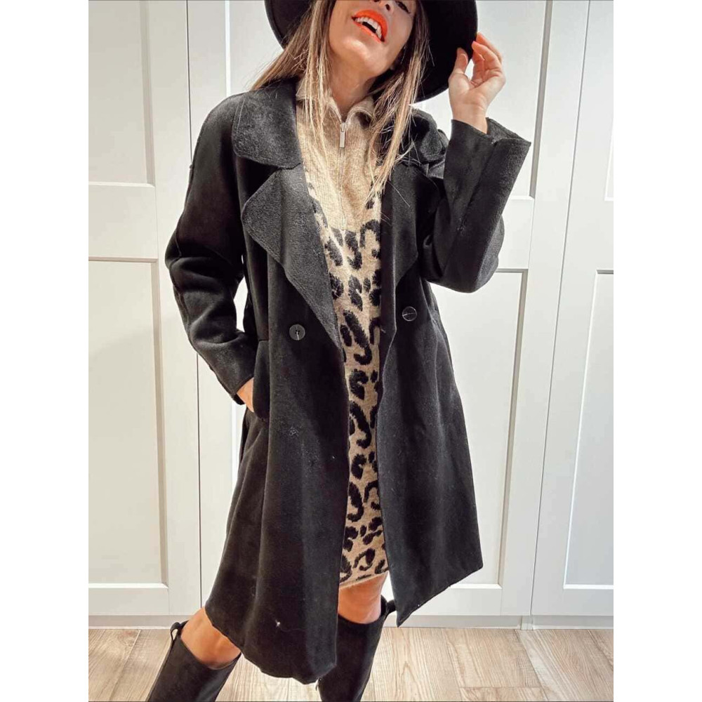 Abrigo Paño Doble Botonadura BASSO Negro HEVE