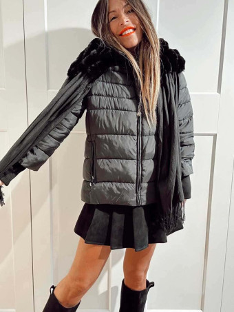 Chaqueta Acolchada con Fular Combinado ZELVO Negro HEVE