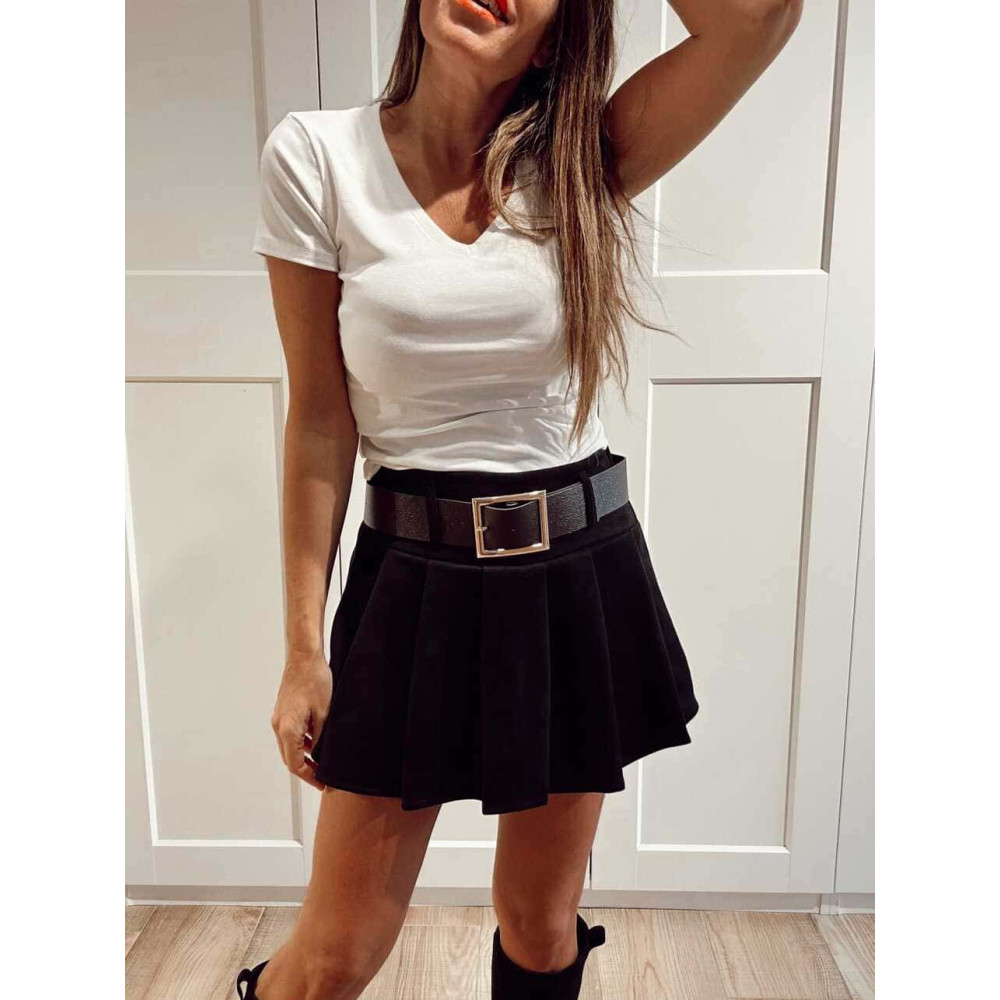 Falda Pantalón Plisada con Cinturón FRANNIE Negro HEVE