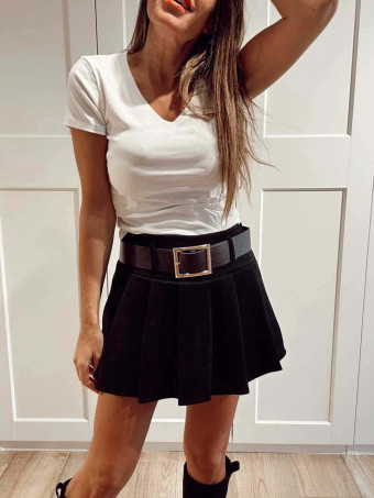 Falda Pantalón Plisada con Cinturón FRANNIE Negro HEVE