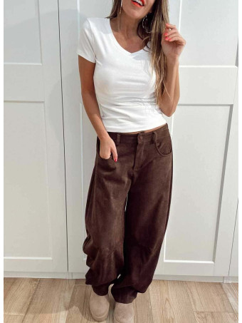 Pantalón Balloon Efecto Ante KORNE Marrón HEVE