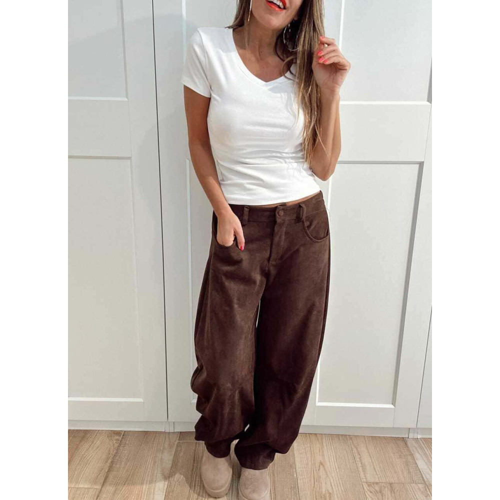 Pantalón Balloon Efecto Ante KORNE Marrón HEVE