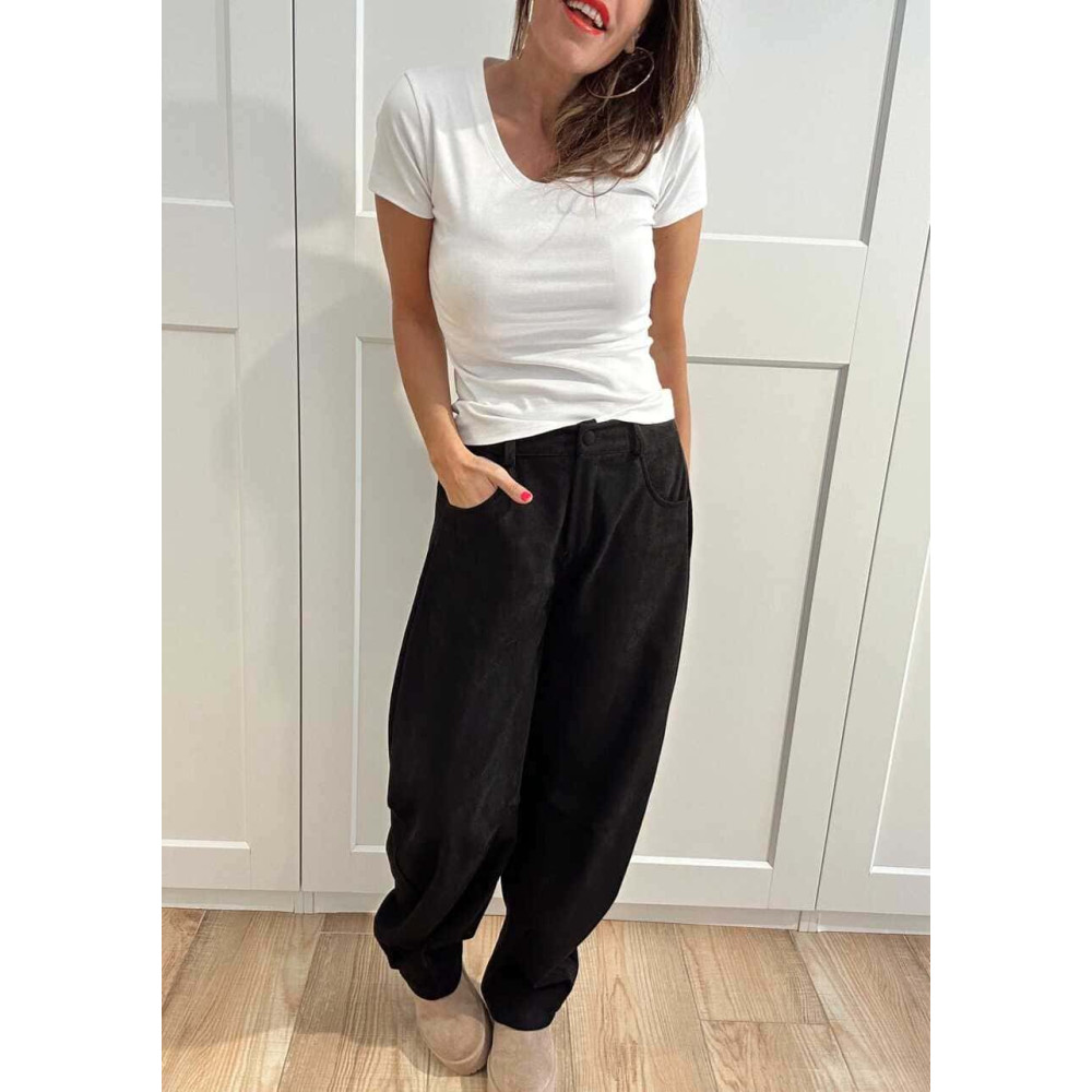 Pantalón Balloon Efecto Ante KORNE Negro HEVE