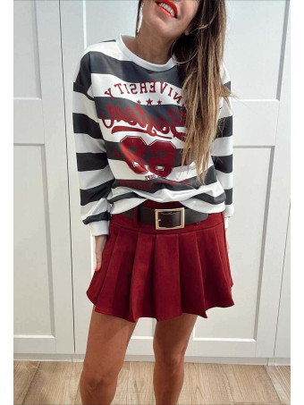 Falda Pantalón Plisada con Cinturón FRANNIE Burdeos HEVE