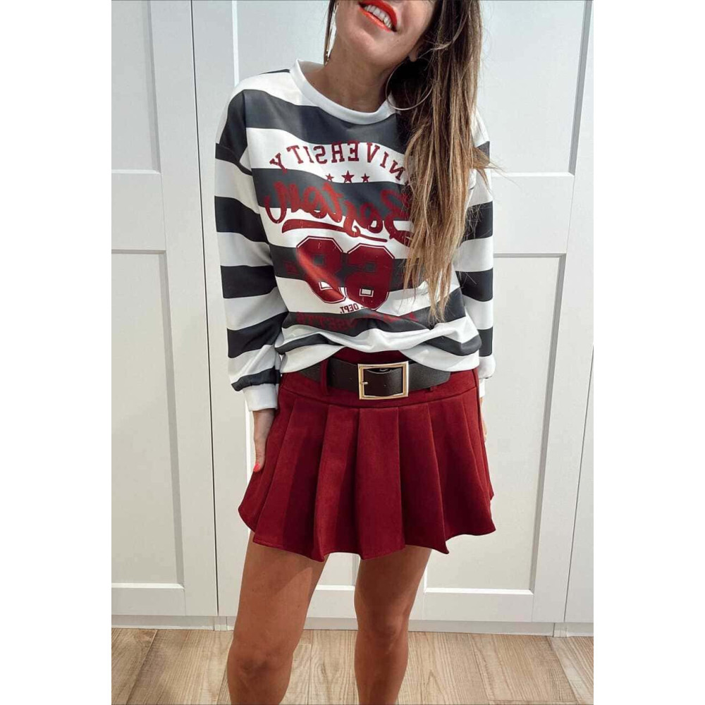 Falda Pantalón Plisada con Cinturón FRANNIE Burdeos HEVE