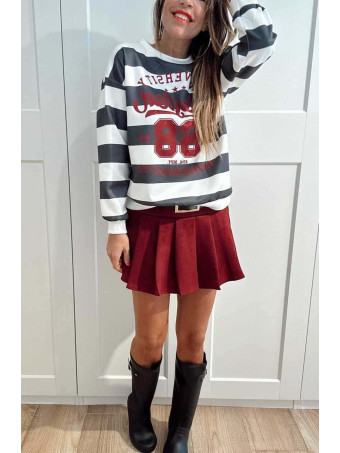 Falda Pantalón Plisada con Cinturón FRANNIE Burdeos HEVE