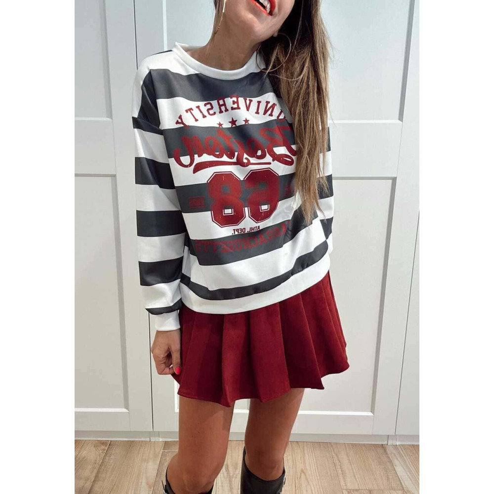 Sudadera Varsity Rayas BOSTON 68 Gris HEVE