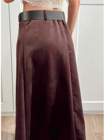 Falda Efecto Ante con Cinturón EVAAN Marrón HEVE