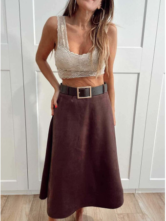 Falda Efecto Ante con Cinturón EVAAN Marrón HEVE