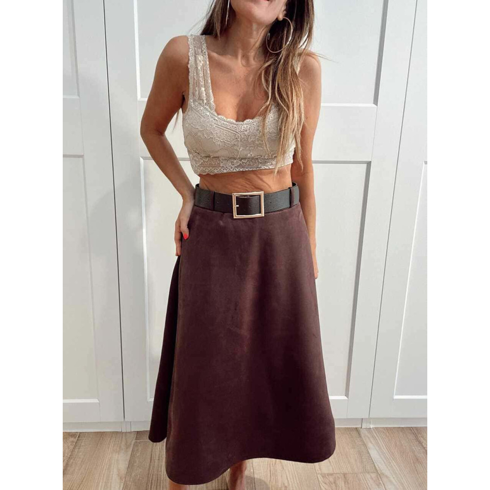 Falda Efecto Ante con Cinturón EVAAN Marrón HEVE