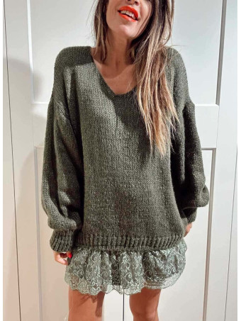 Jersey Oversize Efecto Sobrepuesto GALADRIEL Verde Militar HEVE