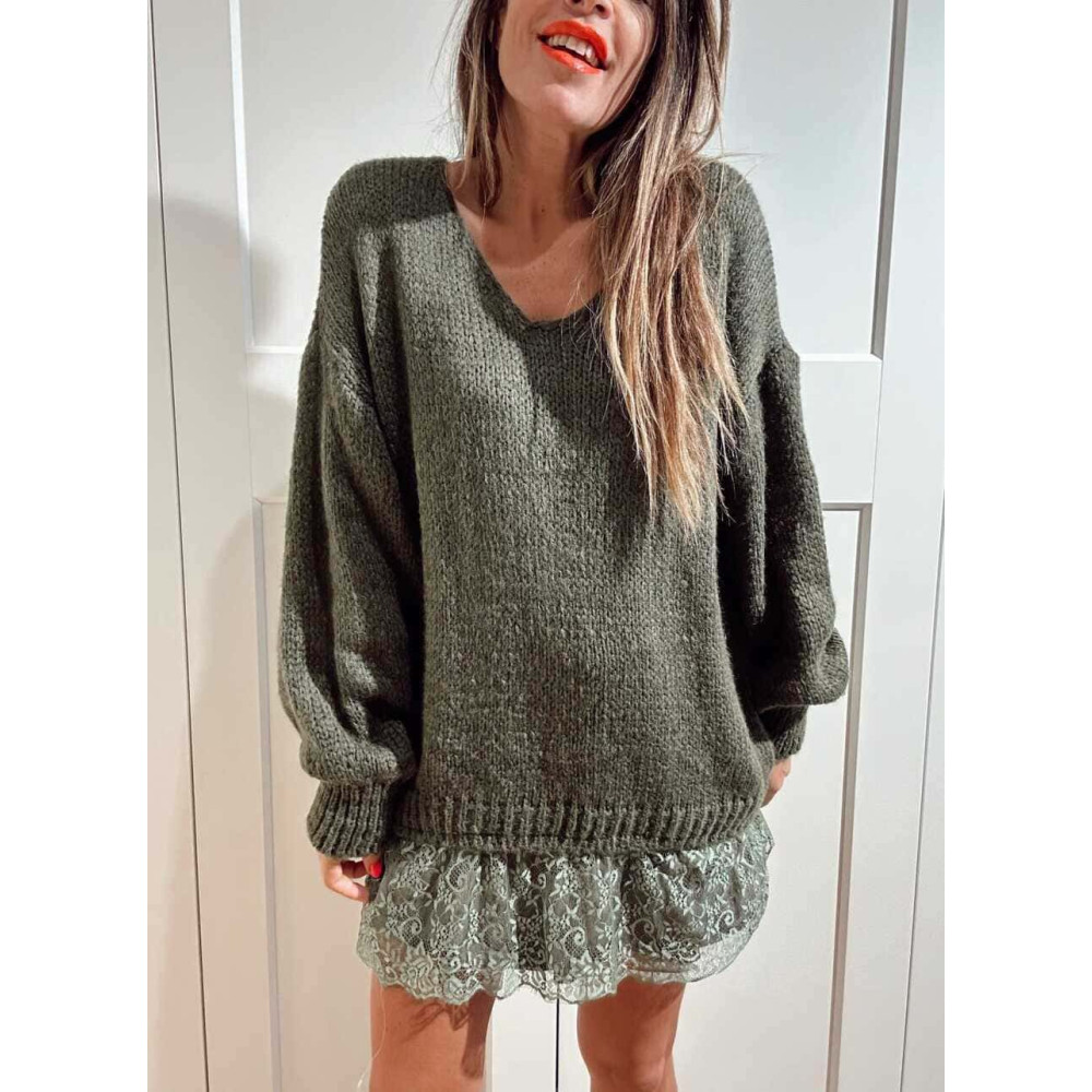Jersey Oversize Efecto Sobrepuesto GALADRIEL Verde Militar HEVE