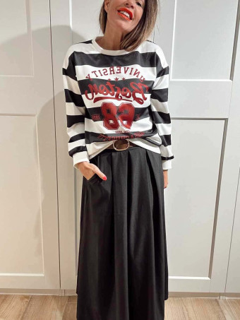 Sudadera Varsity Rayas BOSTON 68 Negro HEVE