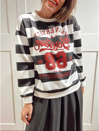 Sudadera Varsity Rayas BOSTON 68 Negro HEVE