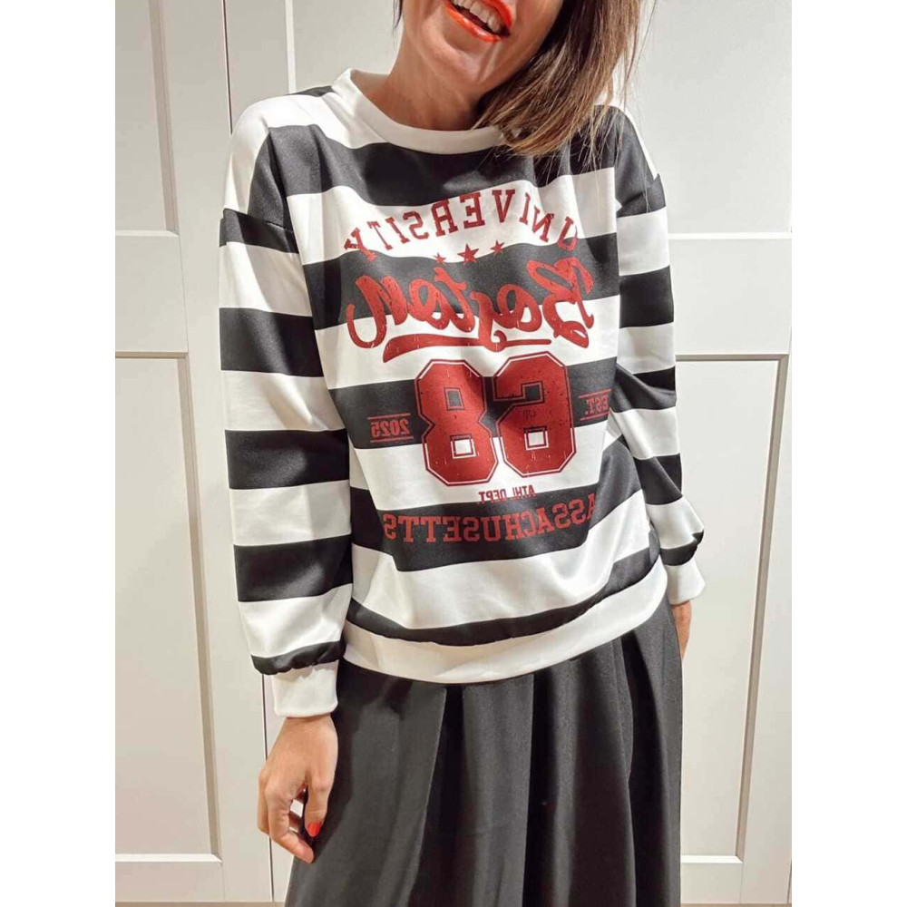 Sudadera Varsity Rayas BOSTON 68 Negro HEVE