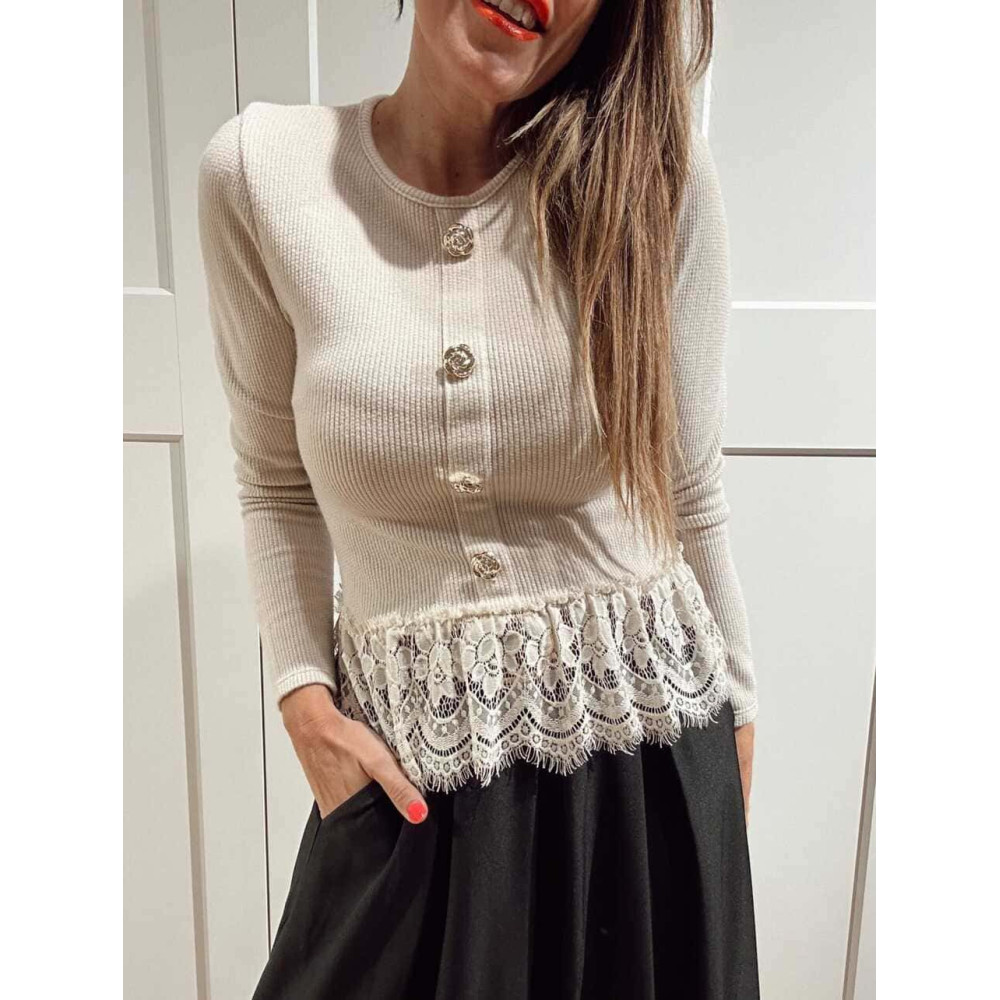 Punto Rib Blonda de Encaje MARVEIL Beige HEVE