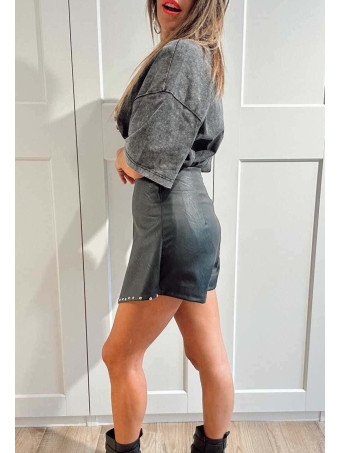 Falda Pantalón Efecto Piel con Tachas GAUTHIER Negro heve