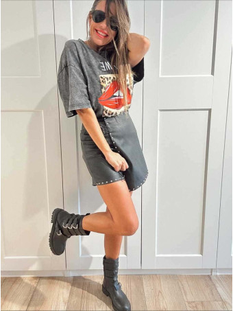 Falda Pantalón Efecto Piel con Tachas GAUTHIER Negro heve