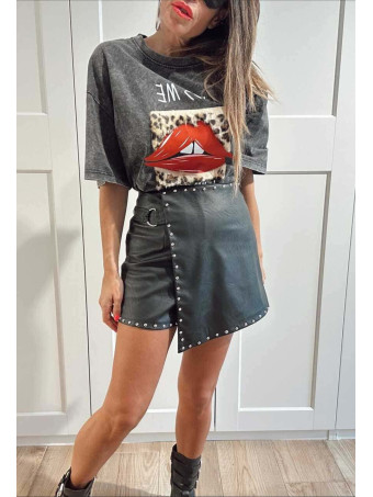 Falda Pantalón Efecto Piel con Tachas GAUTHIER Negro heve