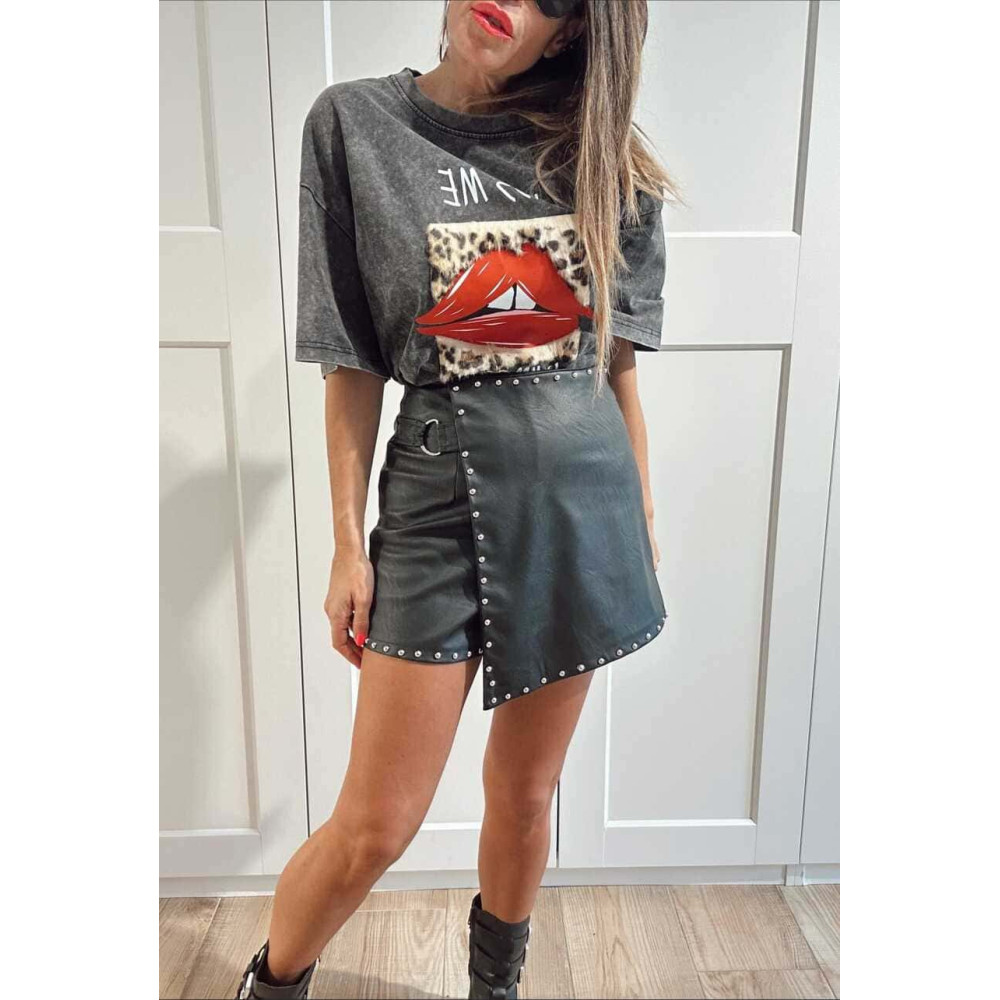 Falda Pantalón Efecto Piel con Tachas GAUTHIER Negro heve