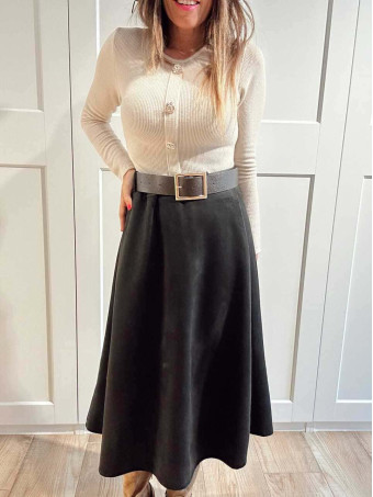 Falda Efecto Ante con Cinturón EVAAN Negro HEVE