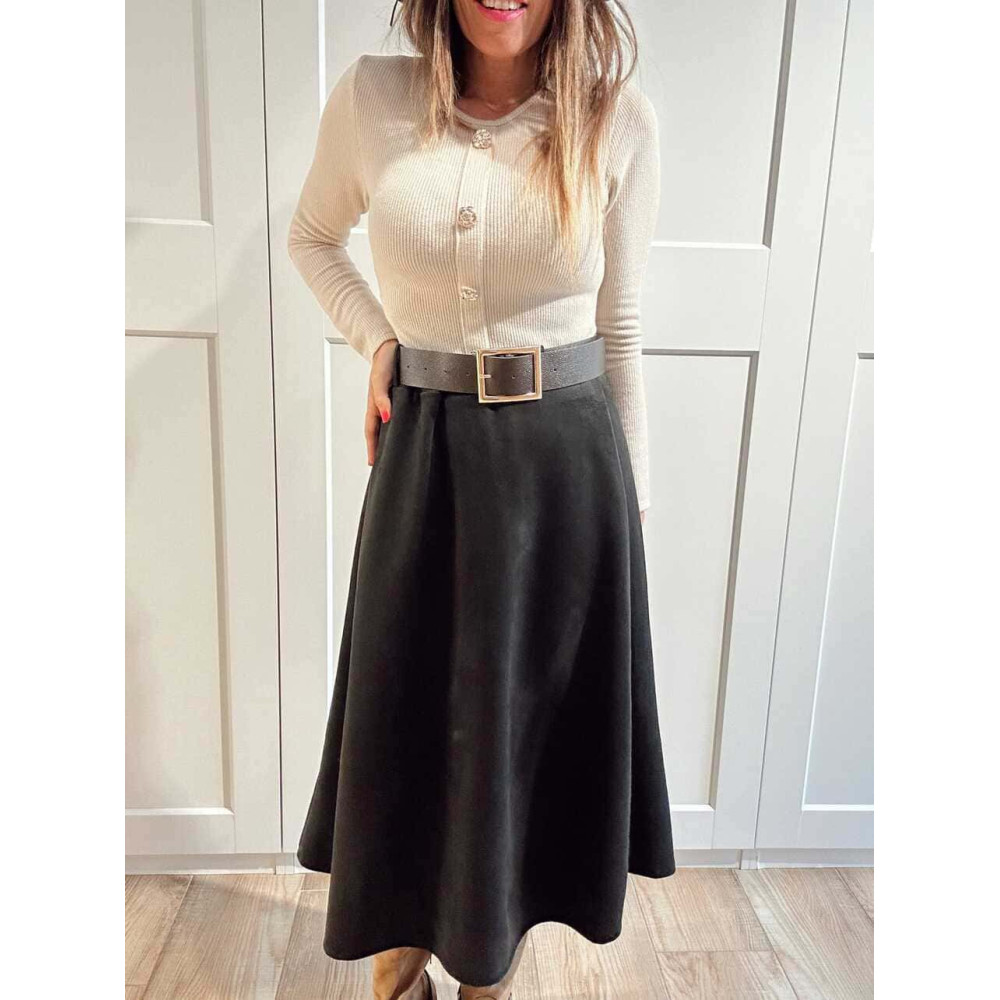 Falda Efecto Ante con Cinturón EVAAN Negro HEVE