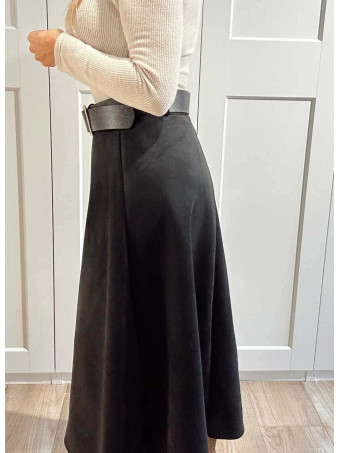 Falda Efecto Ante con Cinturón EVAAN Negro HEVE