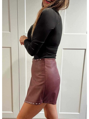 Falda Pantalón Efecto Piel con Tachas GAUTHIER Burdeos HEVE