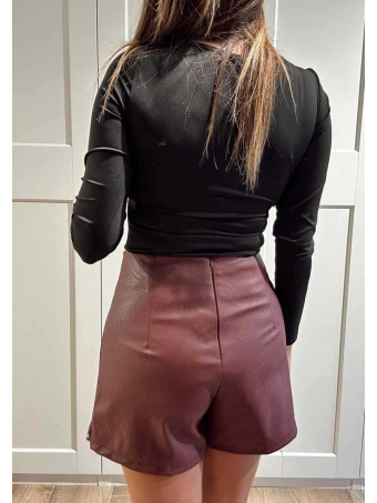 Falda Pantalón Efecto Piel con Tachas GAUTHIER Burdeos HEVE