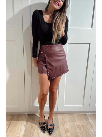 Falda Pantalón Efecto Piel con Tachas GAUTHIER Burdeos HEVE