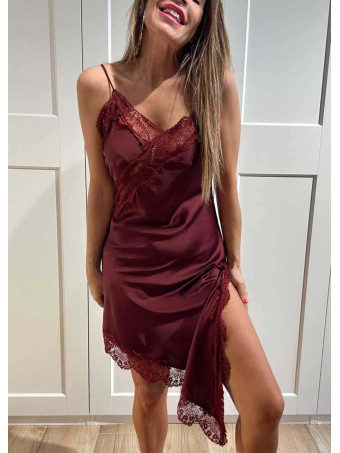 Vestido Lencero Asimétrico DESYRAE Burdeos HEVE