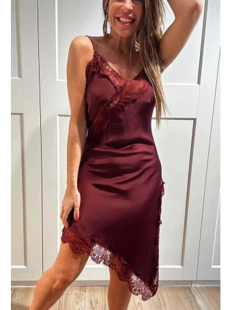 Vestido Lencero Asimétrico DESYRAE Burdeos HEVE