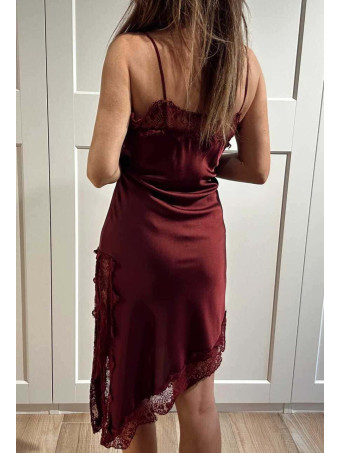 Vestido Lencero Asimétrico DESYRAE Burdeos HEVE