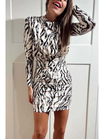 Vestido Print Drapeado SERAPHE Negro HEVE