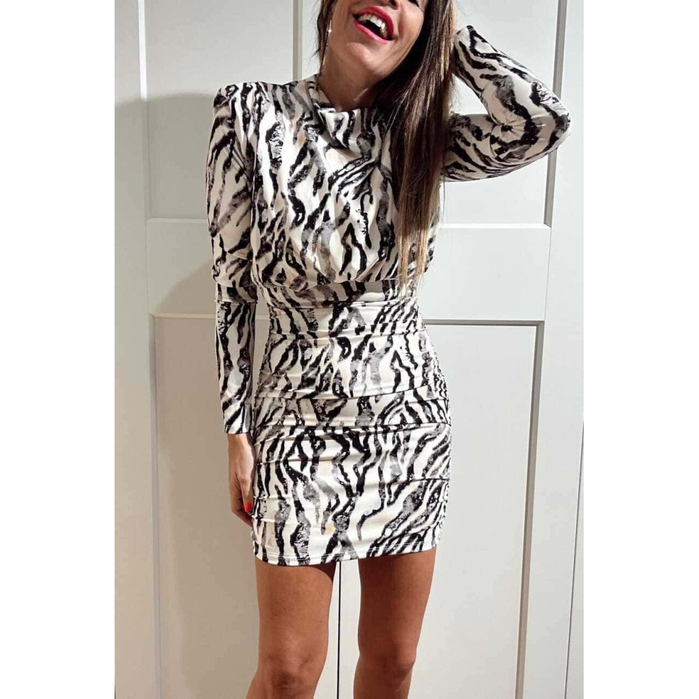 Vestido Print Drapeado SERAPHE Negro HEVE