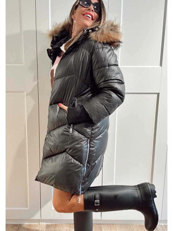 Abrigo Acolchado Capucha MINOU Negro HEVE