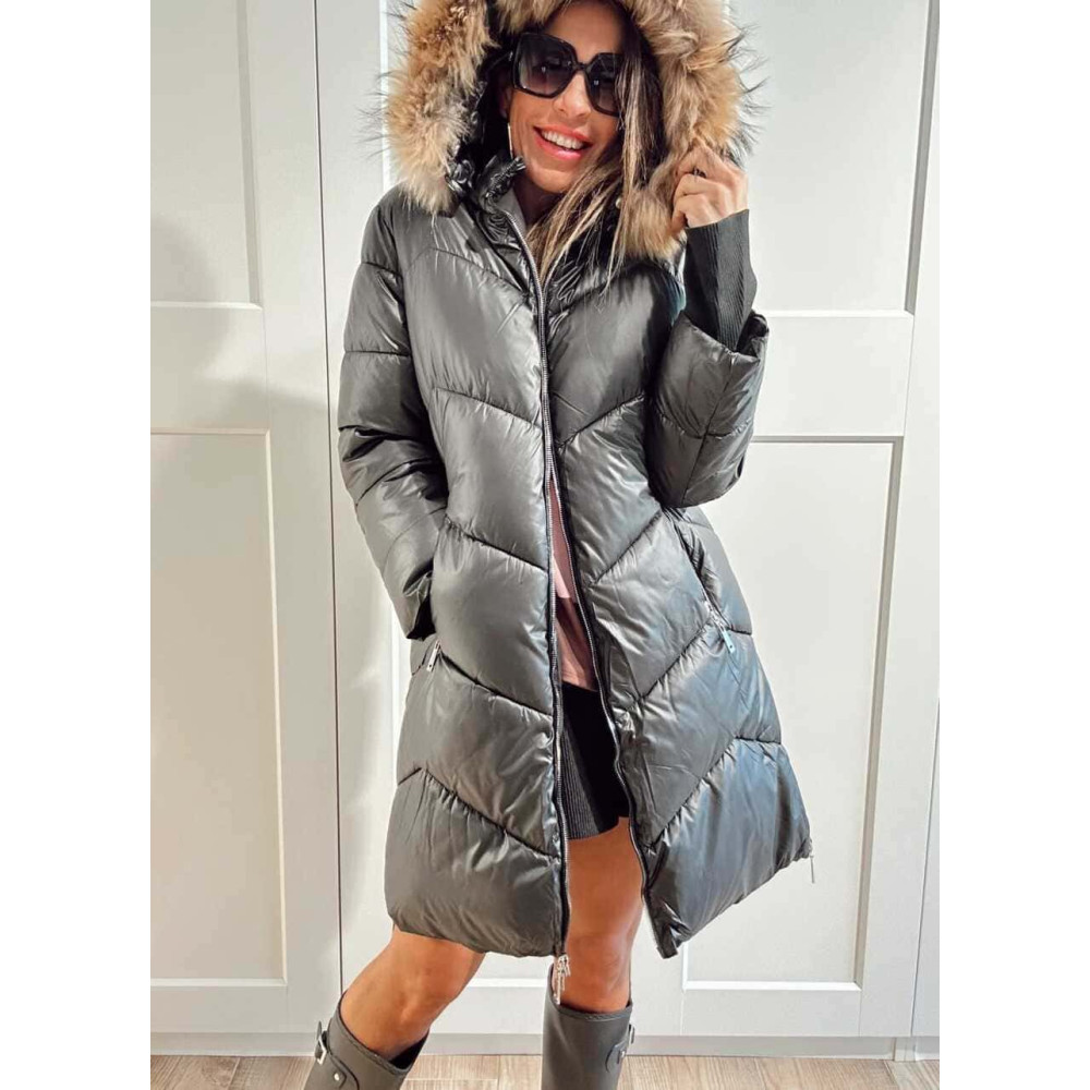 Abrigo Acolchado Capucha MINOU Negro HEVE