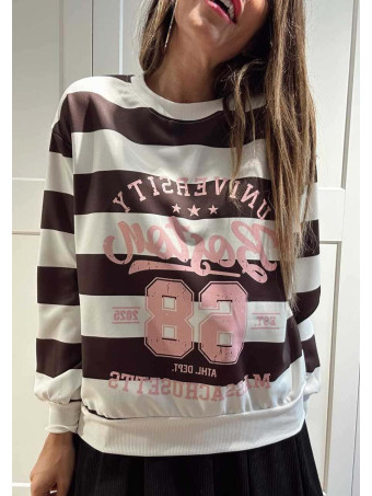 Sudadera Varsity Rayas BOSTON 68 Marrón/Rosa HEVE