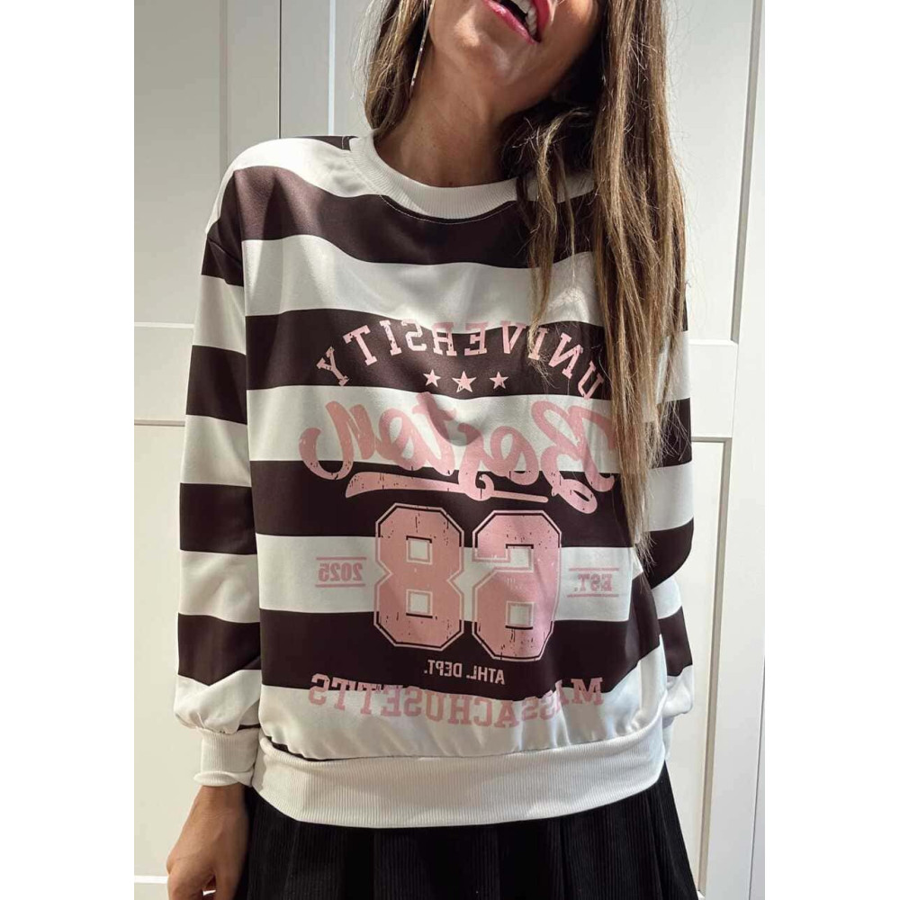 Sudadera Varsity Rayas BOSTON 68 Marrón/Rosa HEVE