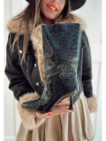 Bota Kitten Efecto Reptil KAIDRA Negro HEVE